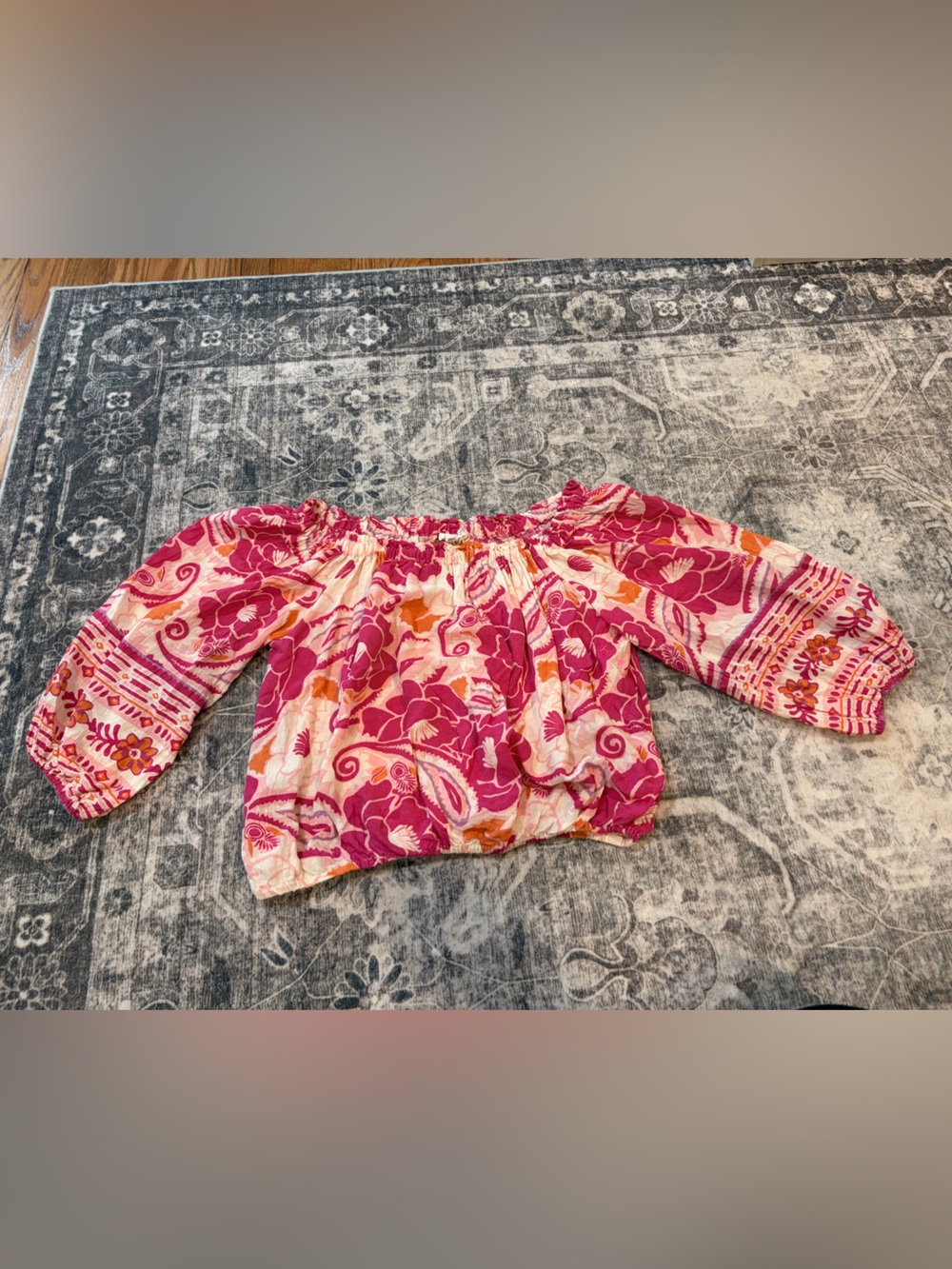 Floral Off-Shoulder Pink Peasant Blouse